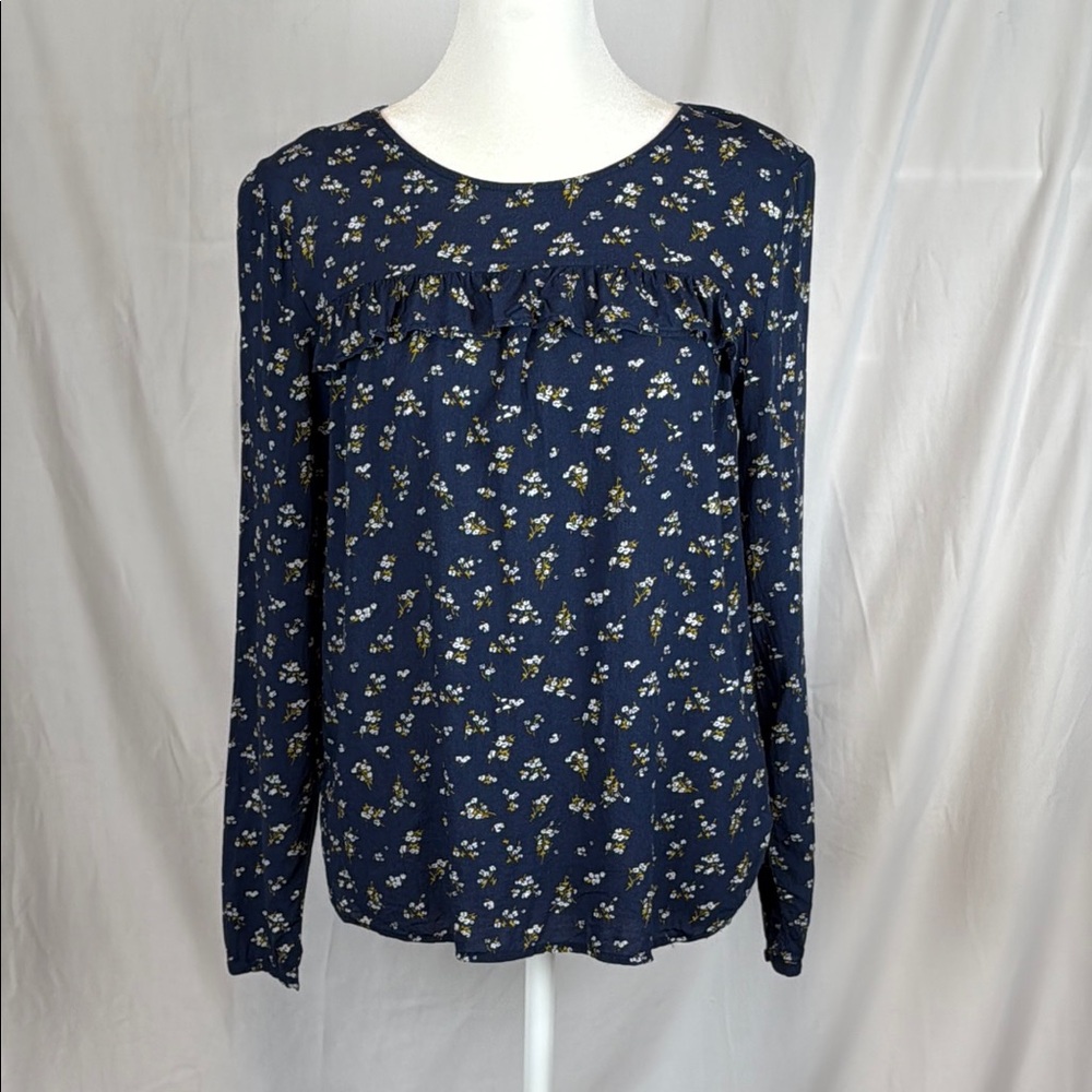 Old Navy Lightweight Floral Navy Long Sleeve Top Size Small Petite
